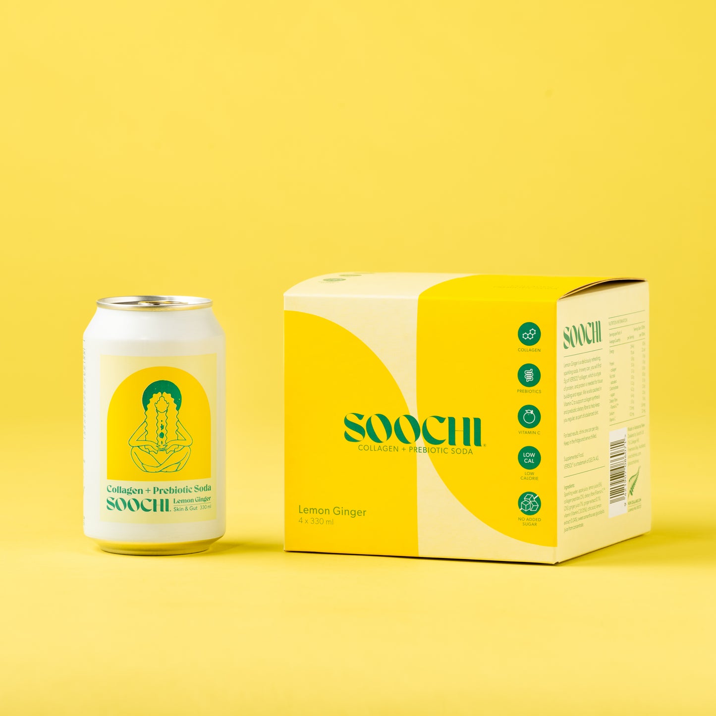 Soochi Drinks - Collagen + Prebiotic Soda- Lemon Ginger -4pk