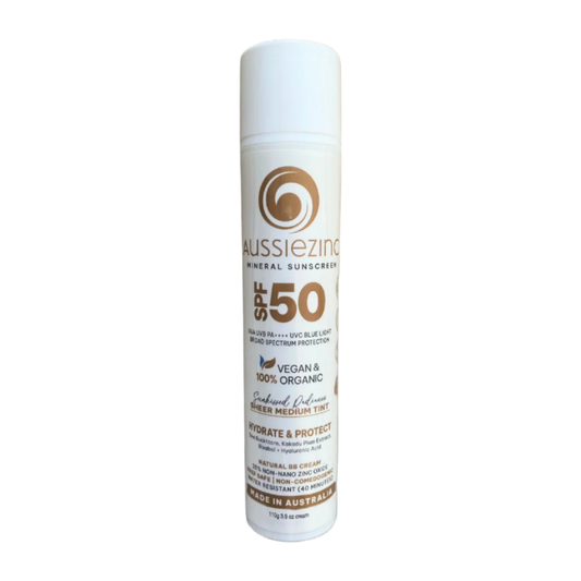 Sheer Medium Tint SPF50+ Hydrating Organic Mineral Zinc Sunscreen BB Cream